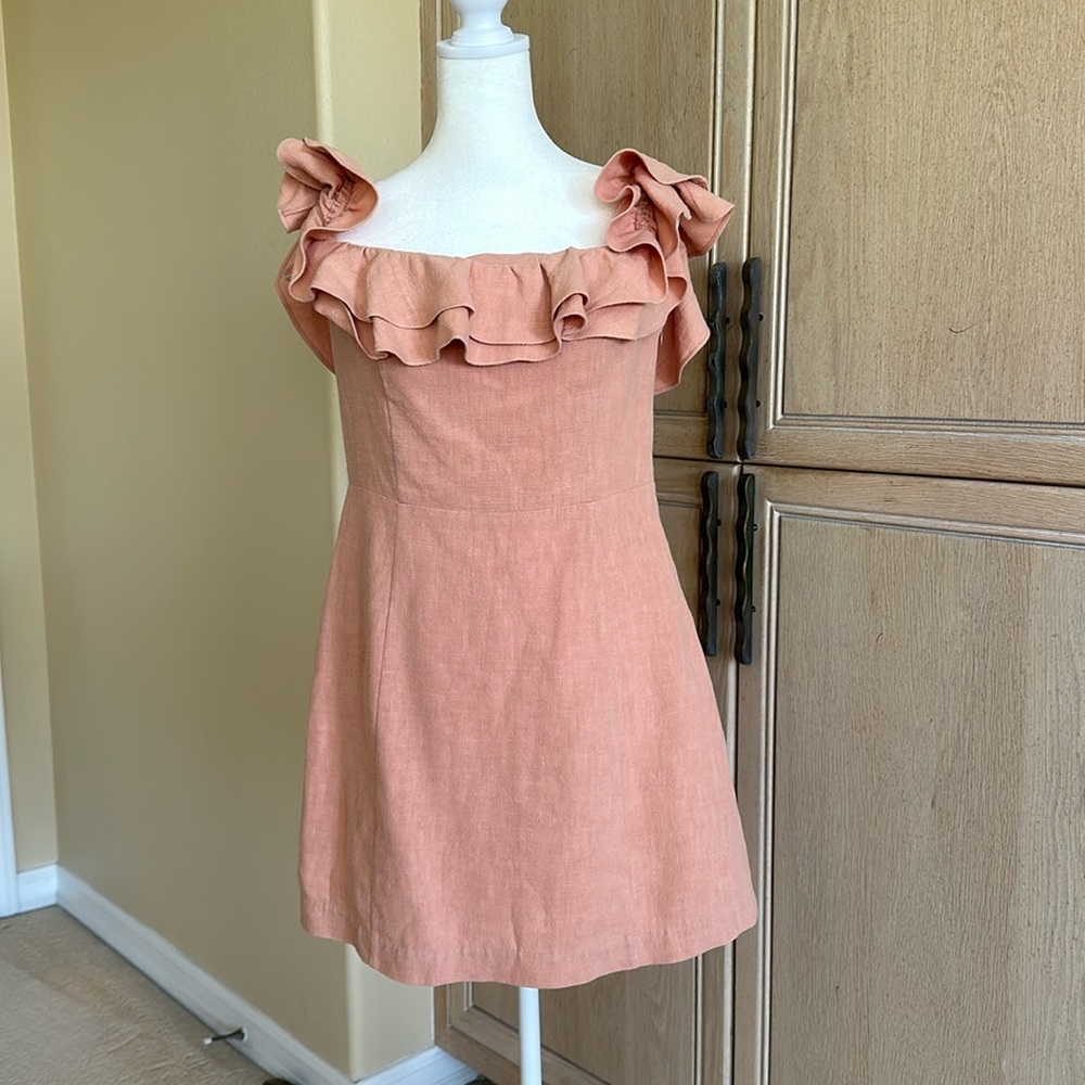 Saylor Peach Off The Shoulder Mini Dress - Picture 1 of 6
